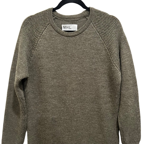 MHL Margaret Howell Olive Green Wool Ribbed Knit Sweater Dress - Picture 2 of 6